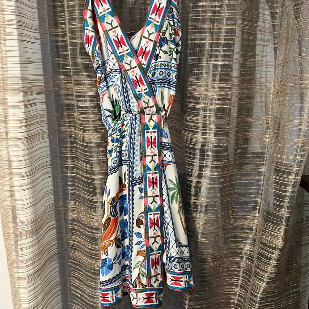 Farm Rio Printed White Dress Size Medium Like New